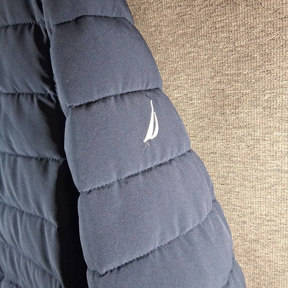 Nautica Mens Reversible Puffer Jacket Navy Blue Quilted Full Zip Outerwear - Picture 2 of 7